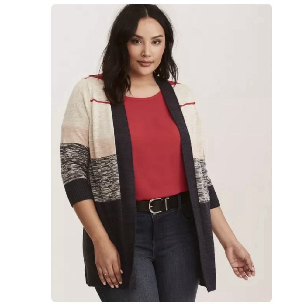 NWT Torrid Colorblock Striped Open Front Cardigan Sweater Size 2X